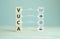 VUCA and strategic management. Wooden cubes with VUCA icon