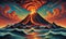 vulcano, lava, ocean, surreal by dan mumford and umberto boccioni, oil on canva