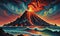 vulcano, lava, ocean, surreal by dan mumford and umberto boccioni, oil on canva