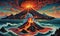 vulcano, lava, ocean, surreal by dan mumford and umberto boccioni, oil on canva