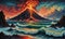 vulcano, lava, ocean, surreal by dan mumford and umberto boccioni, oil on canva