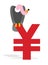 Vulture and Chinese Yen. Grief and sign of money in China.