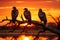 Vultures silhouetted on a tree during sunset, a captivating scene