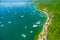 Vung Ro Bay seen from above includes fishing rafts, fishing boats