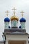 Vvedensky Cathedral domes. The monastery Optina Pustyn in the city of Kozelsk. Russia