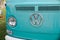 Vw logo brand sign bus face retro Volkswagen auto badge on vintage car vehicle