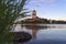 Vyborg Castle on a colorful sunset sky