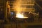 Vyksa, Russia: 12.23.2018. Process of the metal smelting with the martin furnace. Industrial details of metallurgic factory