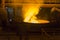 Vyksa, Russia: 12.23.2018. Process of the metal smelting with the martin furnace. Industrial details of metallurgic factory