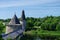 `Vysokaya` and `Ploskaya` towers of Pskov Kremlin. Pskova river`s estuary. Pskov, Russia