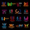 W corporate identity letter icons color trend set