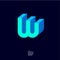 W logo emblem. W monogram, volume blue letter. Abstract logo can use for business,  web, network icon.