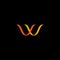 W monogram. W letter. Orange and yellow ribbons. Two intertwined waves.