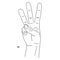 W is the twenty-third letter of the alphabet in sign language. Three fingers raised in the air. The hand shows the