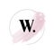 W Watercolor Letter Logo Design with Circular Pink Brush Stroke.