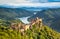 Wachau landscape with Danube river at sunset, Austria