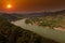 Wachau valley with Danube river and vineyards. Lower Austria