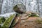 Wackelstein near Thurmansbang megalith granite rock formation in winter in bavarian forest, Germany