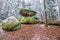 Wackelstein near Thurmansbang megalith granite rock formation in winter in bavarian forest, Germany