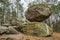 Wackelstein near Thurmansbang megalith granite rock formation in winter in bavarian forest, Germany