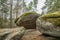 Wackelstein near Thurmansbang megalith granite rock formation in winter in bavarian forest, Germany