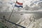 Wadden Sea with Dutch flag as seen from the ferry