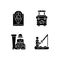 Wade fishing black glyph icons set on white space