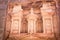 Wadi Musa, Petra /Jordan - 2020: Treasury of Al Khazneh close-up, Wadi Musa, city of Petra, Jordan.
