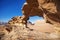 Wadi Ram desert stone bridge. Jordan landscape. Rock arch.