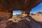 Wadi Ram desert stone bridge. Jordan landscape. Rock arch.