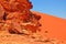 Wadi Rum Desert in Jordan. Sand-dunest. Panoramic view and landscape. Jordan, Middle East