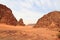 Wadi Rum desert panorama with dunes, mountains and sand that looks like planet Mars surface, Jordan