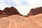 Wadi Rum desert panorama with dunes, mountains and sand that looks like planet Mars surface, Jordan