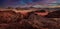 Wadi Rum desert panorama, red sand with stone and rock. Evening orange sunset in nature. Travel Jordan, Arabia nature. Wadi Rum