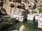 Wadi Shab, beautiful scenery, high rocks, stream with clear water. Oman