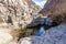 Wadi Shawka pools mountain trail in Hajar Mountains, United Arab Emirates, stony, almost dry riverbed in rocky valley