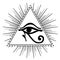 Wadjet in pyramid, ancient Egyptian symbol of protection, royal power, good health. Eye of Horus. All seeing eye sign
