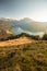 Waegitalersee, Lake in Switzerland, Sunset at landscapes