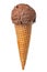 Wafer cup with melting chocolate scoop of ice cream isolated on