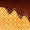 Wafer and flowing chocolate background. Waffle texture sweet dessert illustration with chocolate