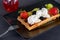 Wafers with berries and cream on a plate