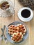 Waffle with caramel sauce by coffee