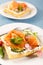 Waffle with cheese cream and salmon