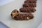 Waffle chocolate bar with peanuts.
