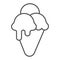 Waffle cone ice cream with three balls thin line icon, icecream concept, ice cream vector sign on white background