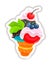 Waffle cone sticker with ice cream, berries, chocolate, summer dessert.