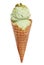 Waffle cone with sweet pistachio ice cream