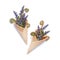 Waffle cones with blue salvia flowers