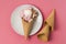 waffle cones with ice cream plate empty cones. High quality photo