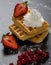 Waffle with currant and strawberry